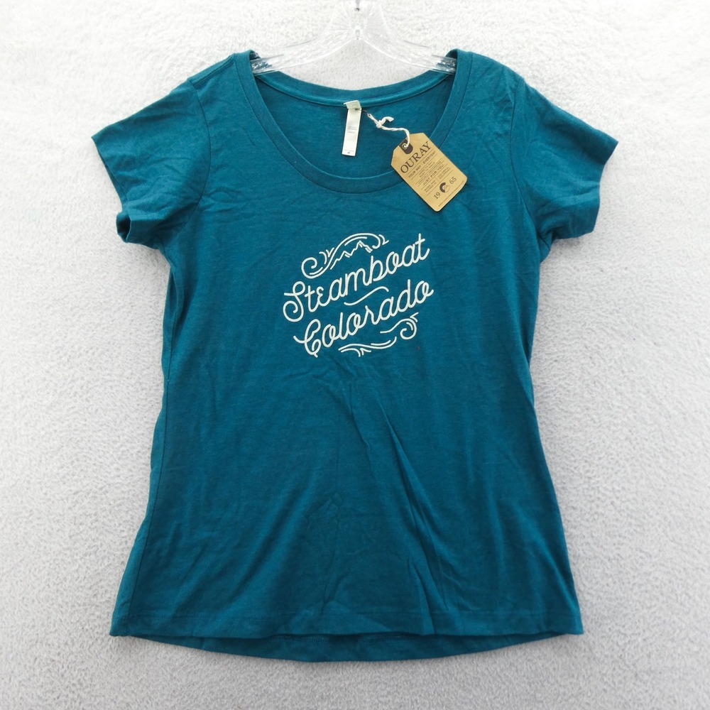 Ouray Shirt Womens Medium Steamboat Colorado Teal Blue Cotton Blend Graphic Top